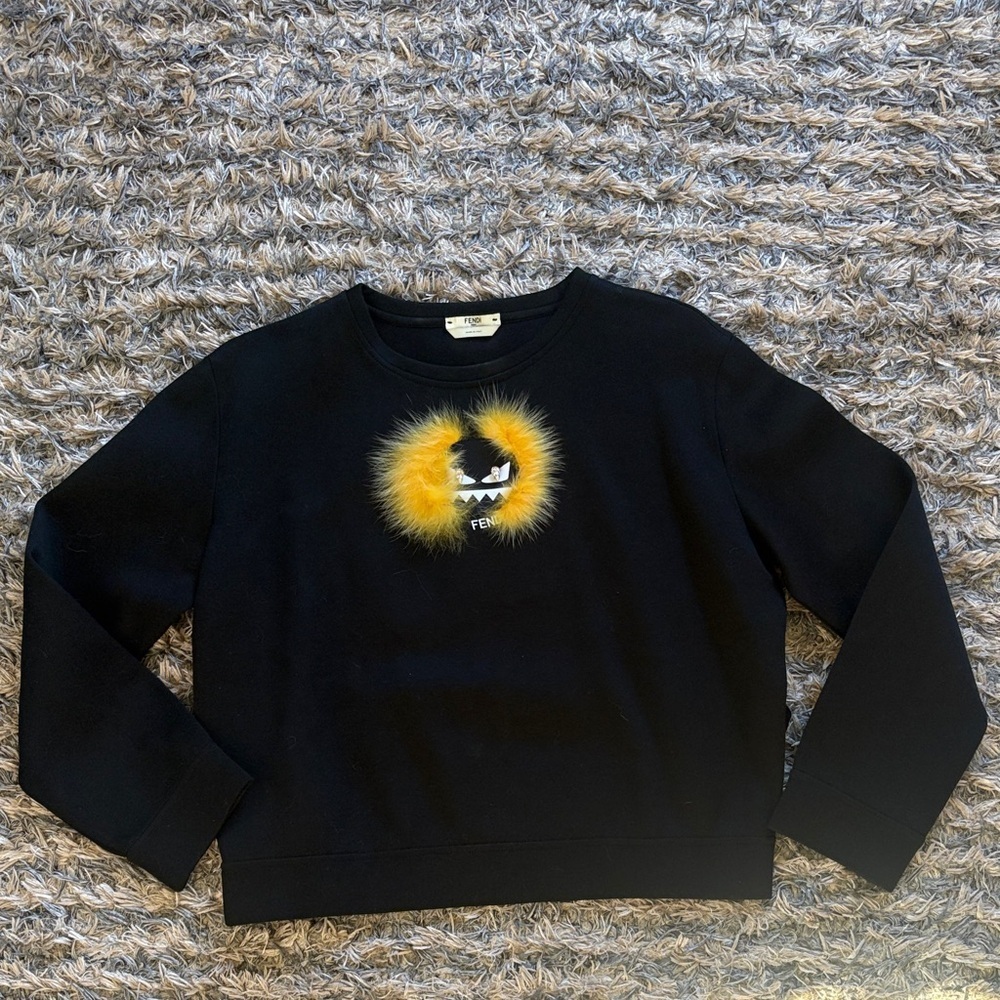 New ! Fendi Black Sweatshirt with Fendi Monster Accent, Size EUR 42